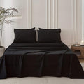 6PS Linen Like Bedding Sheet Sets Black Queen Size Cotton Bedding Set Oeko-TEX Standard 100% Washed Cotton Deep Pocket Queen Size Fitted Sheet Plus Cozy Flat Sheet and 4 Pillowcases