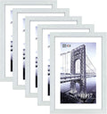 VCK Poster Frames 11x17 White Set of 5,Solid Wood Picture Frames for Wall Mounting Hanging Art and Puzzle Frame