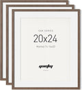Yaetm 20x24 Picture Frame Matted to 16x20 - Brown Walnut, Solid Wood 20 x 24 Frame for Poster & Art Print, Lightweight, Horizontal and Vertical Wall Hanging for Photo Gallery (3 Pack, Walnut)