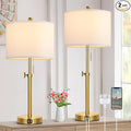 Table Lamp Set of 2, Bedside Lamp with 2 USB Ports, Gold Tall Table Lamp for Living Room End Tables, 23