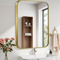FARMER 26x38 Inch Matte Gold Bathroom Mirrors for Wall, Brushed Bathroom Vanity Mirror with Rounded Edge, Metal Framed Rectangle Mirrors for Bathroom or Living Rooms, Hangs Horizontally or Vertically