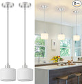 Milk Glass Pendant Lights Kitchen Island 2 Pack, Modern Brushed Nickel Hanging Light Fixtures with Rods, Mini Kitchen Pendant Lighting Over Island for Sink Bathroom, OS-YQ8153-2PBN