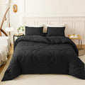 CLOTHKNOW Black King Size Comforter Set Daisy Puff Fluffy Bedding Comforter Sets Soft Boho Comforter All Black Comforter with 2 x Pillow Cases