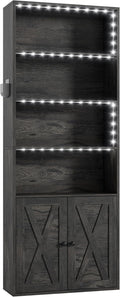 IRONCK Tall Bookcase with LED Lights, 70 in Industrial Bookshelf Display Shelf Floor Standing for Home Office, Living Room, Bed Room