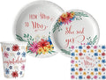 Bridal: From Miss to Mrs (Colorful Floral) Tableware Pack: Disposable Paper Plates, Napkins and Cups Set for 20
