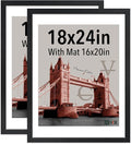 VCK 18x24 Frame 2 Pack, Solid Wood Poster Frame Black, Display Picture 16x20 with Mat or 18x24 without Mat, Horizontal and Vertical Formats with Included Hanging Hardware