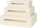 Beige Shagreen Decorative Box Set of 3 - Faux Leather Nesting Storage Boxes with Lids, Large Modern Jewelry Organizer, Stackable Home Decor Box for Bedroom, Bathroom & Office
