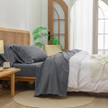 BESTOUCH Sheet Set 100% Washed Cotton Linen Feel Super Soft Comfortable Chic Lightweight 4 Pcs Home Bedding Set Solid Quiet Shade Grey King
