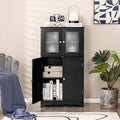 GOFLAME Bathroom Storage Cabinet, Freestanding Storage Cabinet with 4 Doors, Wooden Kitchen Cupboard with Adjustable Shelf, Buffet Sideboard, Multipurpose Home Organizer for Bathroom, Kitchen, Black