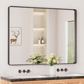 Keonjinn Black Bathroom Mirror for Over Sink, 48” x 36” Large Matte Black Mirrors for Wall, Rounded Rectangle Farmhouse Vanity Mirror, HD Tempered Glass Modern Decorative Mirror(Horizontal/Vertical)