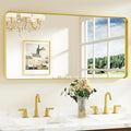 Keonjinn Gold Bathroom Mirrors for Over Sink 48” x 24” Large Brushed Brass Metal Framed Wall Mirror, Rounded Rectangle Bathroom Vanity Mirror, HD Tempered Glass Full Body Mirror(Horizontal/Vertical)