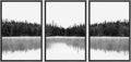 SIGNWIN 3 Piece Framed Canvas Wall Art Woodland Nursery Decor Black and White Forest with Lake Nature Abstract Traditional Home Artwork Decoration for Living Room,Bedroom - 24