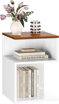 Tokyo S Flip Minimalist 3 Tier End Table - Minimalist 3-Tier Wood Nightstand for Small Spaces with Open Storage - Japanese-Inspired Bedside Table for Bedroom (Reverse, Walnut&White)