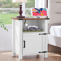 Nightstand with Charger Station and USB Port, 18 Inch Farmhouse Night Stand with Storage Shelf, Modern Couch Side Table with Magnetic Door, Bedside Tables for Bedroom, Home, Antique White