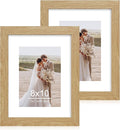 8x10 Picture Frame Set of 2, Made of Real Glass and Natural Oak Wooden Frame - Display Picture 5x7 with Mat or 8x10 Without Mat, 8 by 10 Photo for Wall or Tabletop