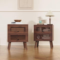 Nightstand Set of 2, Side Table, End Table, Mid Century Modern Nightstand with Hollowed Drawers, Bedside Tables, Small Nightstands with Storage for Bedroom, Living Room, Walnut