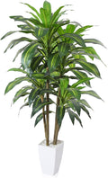 Artificial Plants,4FT Dracaena Tree Faux Plants with White Taper Planter,Tall Fake Plant for Indoor,Fake Tree for Home Decor Office Living Room Porch
