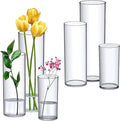Amazing Abby - Viola Magra - Plastic Cylinder Vases (6-Piece Set), Acrylic Flower Vases for Wedding Centerpieces, Home Decorations, Office Ornaments, Shatter-Proof, 6