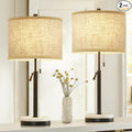 GyroVu Table Lamps Set of 2, Adjustable Height Bedside Marble with Pull Chain Nightstand Modern Lamp for Living Room Bedroom Office Bulbs Not Included(Black) Black Set of 2