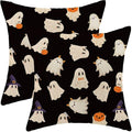 Halloween Pillow Covers 18x18 inches Set of 2 Cute Black Ghost Farmhouse Throw Pillow Covers Outdoor Decor Black Halloween Decoration Pillowcase Farmhouse Linen Cushion Case for Couch Sofa