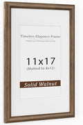 11x17 Picture Frame, USA-Sourced Walnut Wood Frame with Tempered Glass, Display 8x12 with Mat or 11x17 Without Mat, 11 by 17 Photo Frame for Vertical & Horizontal Display, Handcrafted, 1 Pack