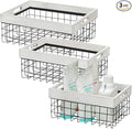 Set of 3 Metal Wire Baskets for Organizing Wood Top with Handles Storage Organizer Farmhouse Decor for Kitchen Cabinets Pantry Laundry Room Bathroom Closets Nesting Countertop Baskets