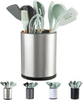 Kitchen Utensil Holder Extra Large 360°Rotating For Counter Organizer Stainless Steel Storage Cooking Silverware Caddy 3 Compartment Flatware Spoon Spatula Tool Cutlery Container(Silvery)
