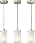 1-Light Mini Pendant Light Fixtures, Modern Chandelier Hanging Ceiling Light with White Frosted Shade, Brushed Nickel Pendant Lighting for Kitchen Bedroom Hallway, Adjustable Height, 3 Pack