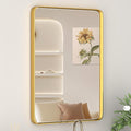 26X34 Inch Gold Metal Framed Bathroom Mirror for Wall, Gold Rounded Rectangle Mirror, Brushed Gold Bathroom Vanity Mirror Farmhouse, Anti-Rust, Tempered Glass, Hangs Horizontally or Vertically