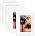 VCK 5x7 Picture Frame, White Wood Frame Set of 5 with Tempered Glass, Display 4x6 Photos with Mat or 5x7 without Mat, Tabletop and Wall Mounting