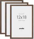 Yaetm 12x18 Frame - Brown Walnut, Solid Wood 12 x 18 Poster Frame for Picture & Art Print, Lightweight, Horizontal and Vertical Wall Hanging for Photo Gallery (3 Pack, Walnut)
