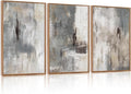 Large Abstract Grey and Beige Framed Canvas Wall Art,Neutral Brush Stroke Wall Decor,Natural Modern Color Block Artwork,Minimalist Nordic Art Print for Living Room,Bedroom,Office-24 x36 x3