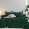 MooMee King Duvet Cover Set, 100% Washed Cotton Linen Like Twill Thick Sturdy Material Super Soft Breathable Durable Bedding for All Season, 3 Pieces (Forest Green, King 104