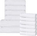 Superior Honeycomb 100% Cotton 500 GSM 12 Piece Bath Towel Set, 6 Washcloths, 4 Hand, 2 Bath Towels, Ideal for Bathroom, Kitchen or Beach, Quick Dry, Jacquard and Solid, Mid-Weight, White