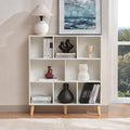 8 Cube Wood Bookshelf, 3 Tier Modern Bookcase with Legs, Open Display Cubby Bookshelf Freestanding Book Shelves for Home Office, Living Room, Bedroom, Brown
