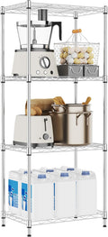 4 Tiers Shelf Metal Storage Shelves Wire Rack Closet Organizers with Wheel for Garage Kitchen Bathroom Laundry Chrome 11.8