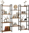 Panana Triple 4/5/6 Tier Bookshelf, Industrial Bookcase with 11/14/17 Open Display Shelves Wide Book Shelf Book Case with Metal Frame for Living Room Home Office (Brown, 4 Tier)