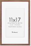 Fun Memories 11x17 Picture Frame, Natural Solid Oak Wood Frame 11 x 17 with Tempered Glass, 11''x17'' Matted for 8x12 Picture, Minimalist Wooden by Poster Art Walnut