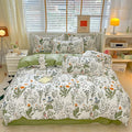 CLOTHKNOW Floral Full Size Comforter Sets 3Pcs Green White Bedding Comforter Sets Botanical Comforter with 2 x Pillow Cases