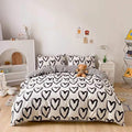 Pureant Love Comforter Set Full Black and White Comforter Cotton Boho Black Quilts Women Men Heart Shaped Comforters Boys Teens Kawaii Comforter Cute Soft White Bedding Love Heart Full Size Bedding
