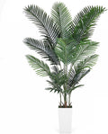Artificial Areca Palm Tree 7FT Fake Potted Plant Faux Silk Tropical Areca Palm Real Bark Design, Large Artificial Plant in Tall White Pot for Home Living Room House Warming Floor Decor
