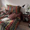 VM VOUGEMARKET Red Green Stripes Duvet Cover Twin XL Boho Farmhouse Style Washed Cotton Multi-Color Striped Bedding Set for Teens 1 Duvet Cover with 2 Pillowcases