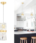 Ken & Ricky Crystal Pendant Lights, Modern Pendant Lights Kitchen Island, Gold Pendant Light for Kitchen Dinning Room Bathroom, Pendant Light with Two Style Options, KR3355-1PK