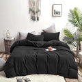 Wellboo Black Comforter Queen Size Solid Color Bedding Set Soft 3 Pieces Dark Black Quilt Comforters Lightweight All Seasons Minimalist Design Bedding for Women Men Vintage Bedding