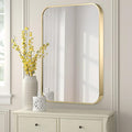 FARMER 20x30 Inch Gold Bathroom Mirrors for Wall, Brushed Brass Bathroom Vanity Mirror with Rounded Edge, Metal Framed Rectangle Mirrors for Bathroom or Living Rooms, Hangs Horizontally or Vertically