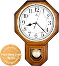 JUSTIME Traditional Schoolhouse Easy to Read Regulator Wall Clock, Chiming Wall Clocks with Pendulum & Westminster Chime Hourly, Schoolhouse Wall Decor Battery Operated (Light Wood Grain)