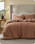 Bedsure Cotton Duvet Cover King - Luxury Slub Weave 100% Cotton Duvet Cover Set with a Linen Like Textured, Easy Change Durable Bedding Set 3 Pieces, Mocha Mousse, 104