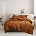 Luxlovery Pumpkin Color Ruffle Comforter Set Queen Farmhouse Rust Bedding Comforter Set Full Shabby Chic Solid Terracotta Blanket Quilts Vintage Bedding Set Women Men Adults
