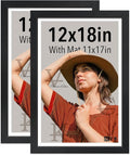 VCK 12x18 Frame 2 pk, Solid Wood Poster Frame & HD Glass | Display Picture 11x17 with Mat or 12x18 without Mat | Black