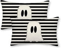 Halloween Decor Pillow Covers 12x20 Set of 2 Black Stripe Cute Ghost Throw Pillow Covers Halloween Decorative Pillow Covers for Halloween Decoration Linen Cushion Case for Couch Sofa Outdoor